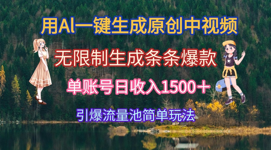 用Al一键生成原创中视频，无限制生成条条爆款，单账号日收入1500＋引爆…-九源吧资源站