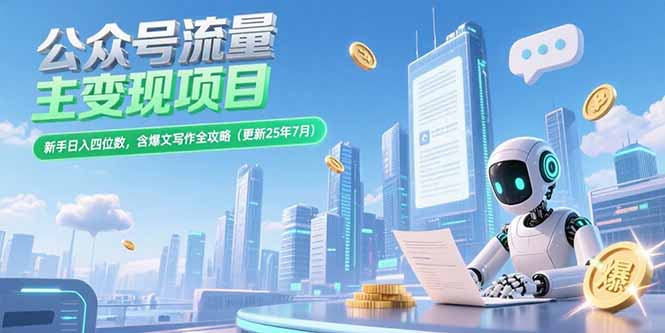 公众号流量主变现项目，新手日入四位数，含爆文写作全攻略(更新25年7月)-九源吧网赚学院