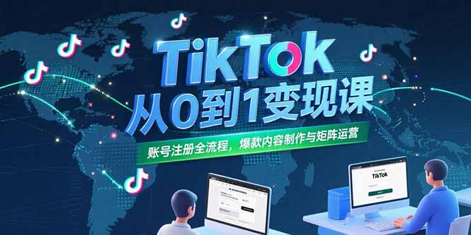 TikTok从0到1变现课，账号注册全流程，爆款内容制作与矩阵运营-九源吧网赚学院