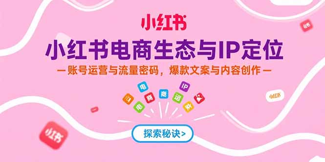 小红书电商生态与IP定位，账号运营与流量密码，爆款文案与内容创作-九源吧网赚学院