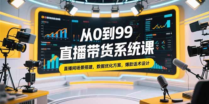 从0到99直播带货系统课，直播间场景搭建，数据优化方案，爆款话术设计-九源吧网赚学院