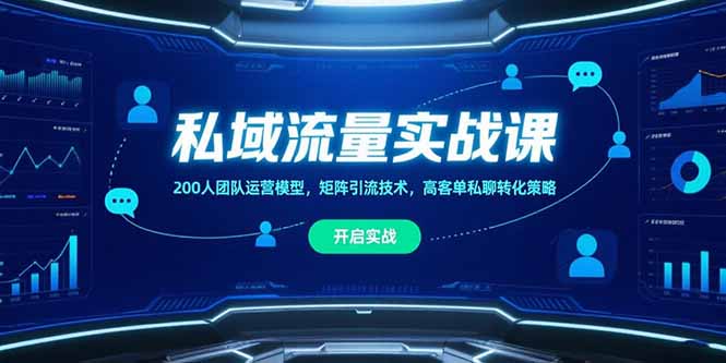 私域流量实战课，200人团队运营模型，矩阵引流技术，高客单私聊转化策略-九源吧网赚学院