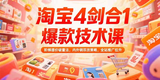 淘宝4剑合1爆款技术课73期：阶梯提价破量法，内外销双改策略 全站推广拉升-九源吧网赚学院