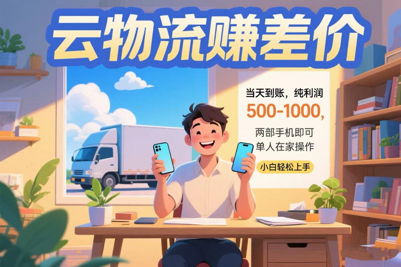 云物流赚差价 当天到账纯利润500-1000 两部手机即可 可单人在家操作 小…-九源吧网赚学院