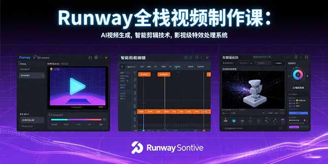 Runway全栈视频制作课：AI视频生成，智能剪辑技术，影视级特效处理系统-九源吧网赚学院