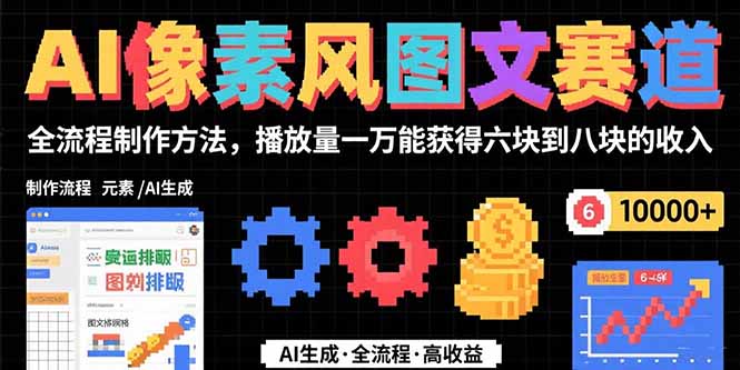 AI像素风图文赛道：全流程制作方法，播放量一万能获得6块到8块的收入-九源吧网赚学院