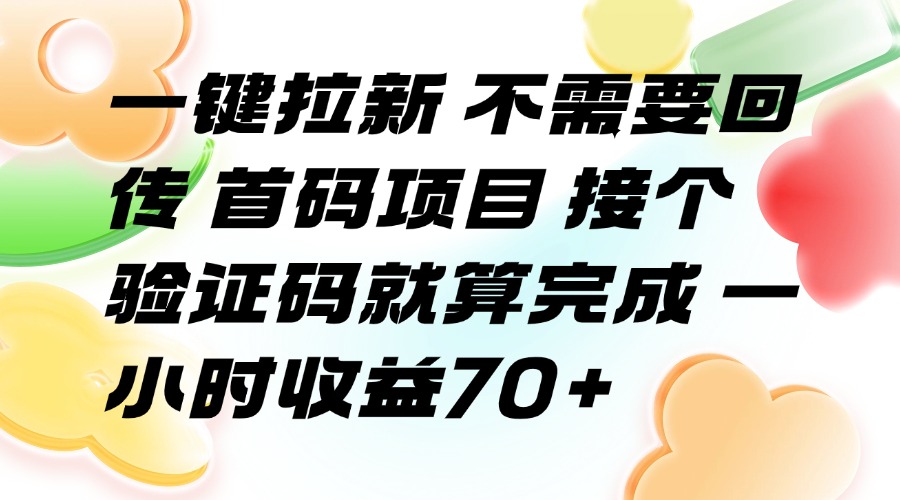 一键拉新 不需要回传 首码项目 接个验证码就算完成 一小时收益70+-九源吧网赚学院