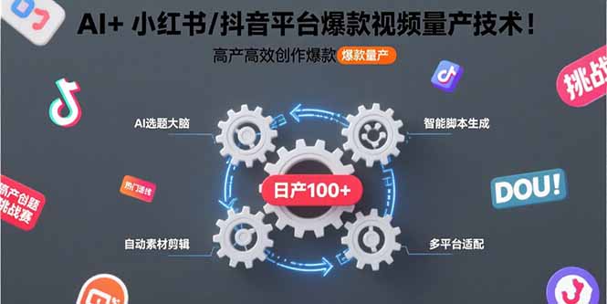 AI+小红书/抖音平台爆款视频量产技术：高产高效创作爆款视频！-九源吧网赚学院