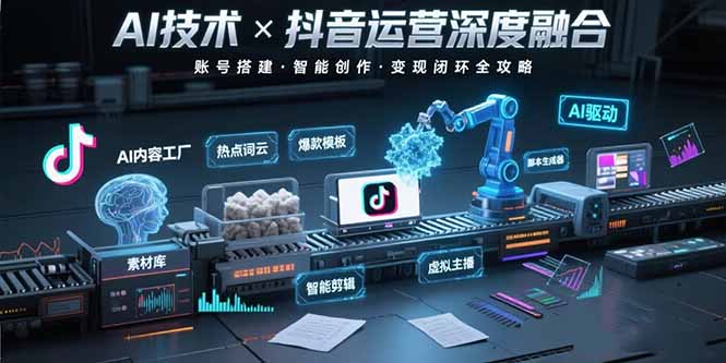 AI技术与抖音运营的深度融合应用：涵盖账号搭建、内容创作、收益变现等-九源吧网赚学院