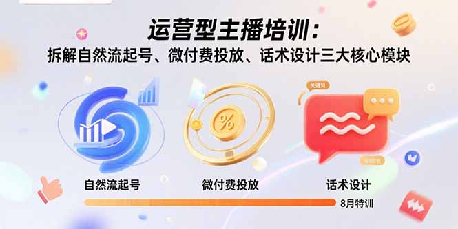 运营型主播培训：拆解自然流起号、微付费投放、话术设计三大核心模块-8月-九源吧网赚学院