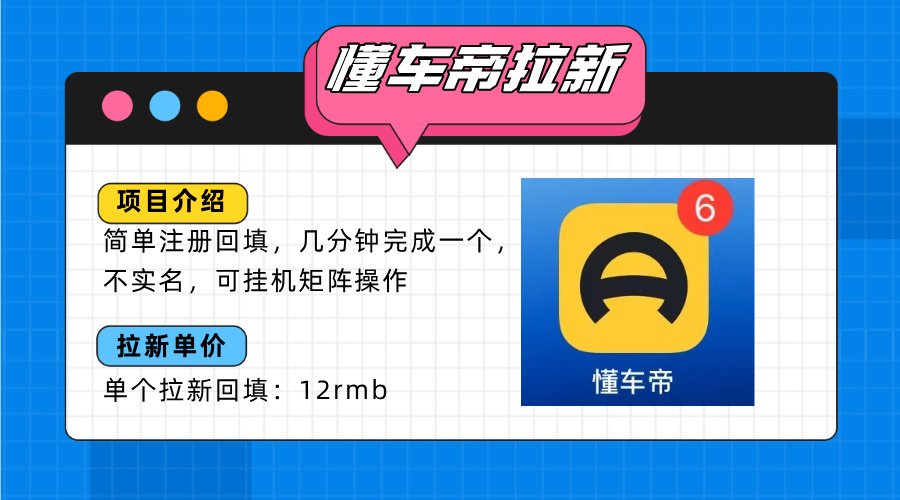 懂车帝邪修拉新玩法，简单注册回填，不sm，单个拉新12rmb，轻松日入200+-九源吧网赚学院