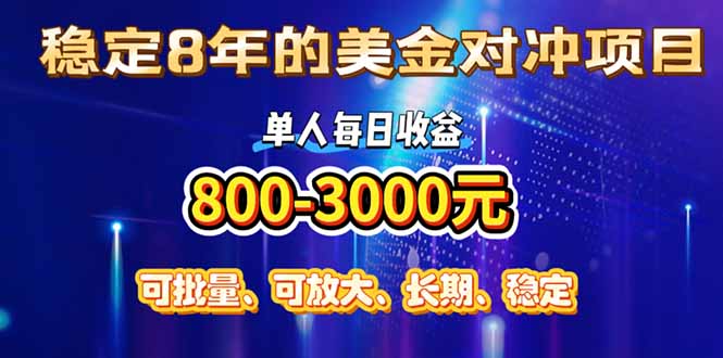 稳定8年的美金对冲创业项目，单人每日收益800-3000，小众暴力项目-九源吧