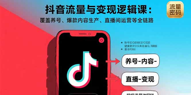 抖音流量与变现逻辑课：覆盖养号、爆款内容生产、直播间运营等全链路-九源吧
