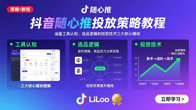 抖音随心推投放策略教程：涵盖工具认知、选品逻辑和投放技术三大核心模块-九源吧