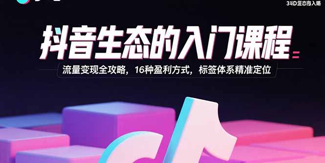 抖音生态的入门课程：流量变现全攻略，16种盈利方式，标签体系精准定位-九源吧
