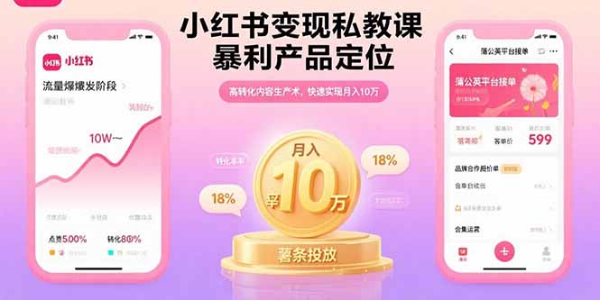 小红书变现私教课，暴利产品定位，高转化内容生产术，快速实现月入10万-九源吧