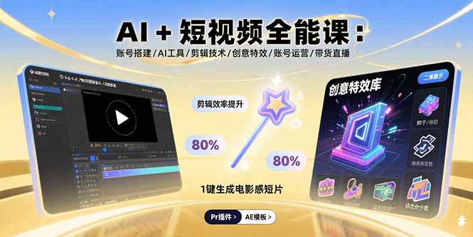 AI+短视频全能课：账号搭建/AI工具/剪辑技术/创意特效/账号运营/带货直播-九源吧