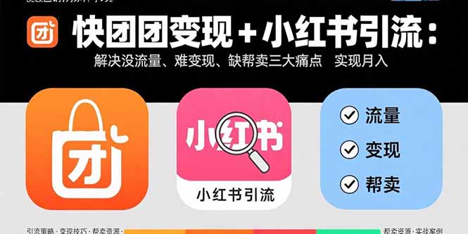 快团团变现+小红书引流：解决没流量、难变现、缺帮卖三大痛点 实现月入3w+-九源吧