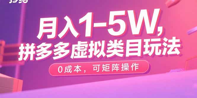 月入1-5W，拼多多虚拟类目玩法，0成本，可矩阵操作-九源吧