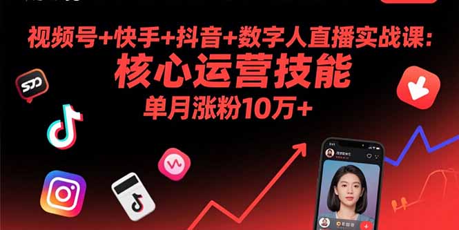 视频号+快手+抖音+数字人直播实战课(9月)：核心运营技能，单月涨粉10万+-九源吧