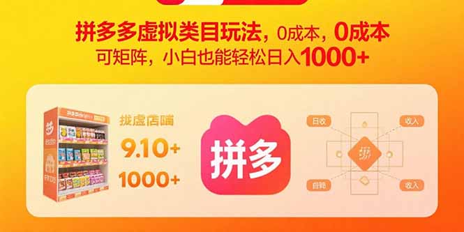 拼多多虚拟类目玩法，0成本，可矩阵，小白也能轻松日入1000+-九源吧