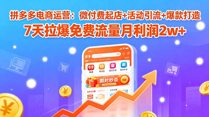 拼多多电商运营：微付费起店+活动引流+爆款打造 7天拉爆免费流量月利润2w+-九源吧
