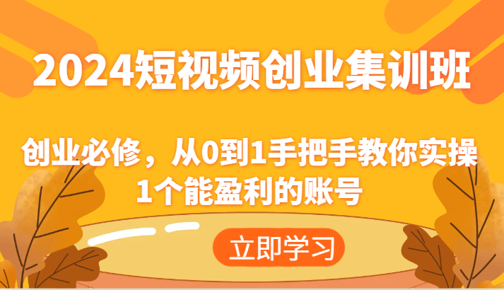 2024短视频创业集训班：创业必修，从0到1手把手教你实操1个能盈利的账号-九源吧网赚学院
