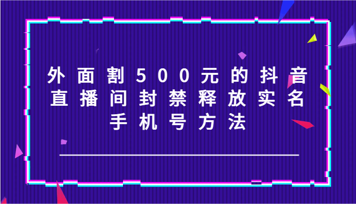 外面割500元的抖音直播间封禁释放实名/手机号方法！-九源吧网赚学院
