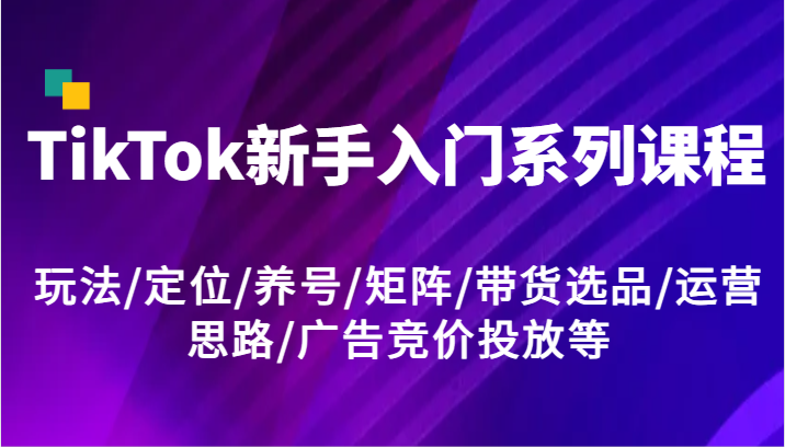 TikTok新手入门系列课程，玩法/定位/养号/矩阵/带货选品/运营思路/广告竞价投放等-九源吧